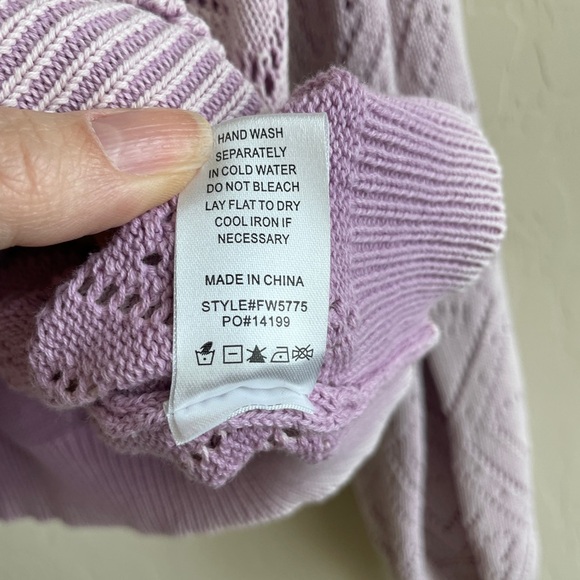 Fate Lavender Mineral Wash Open Knit Hooded Sweater - Picture 6 of 7